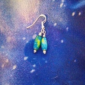 Silver plated dangle glass and silver beaded